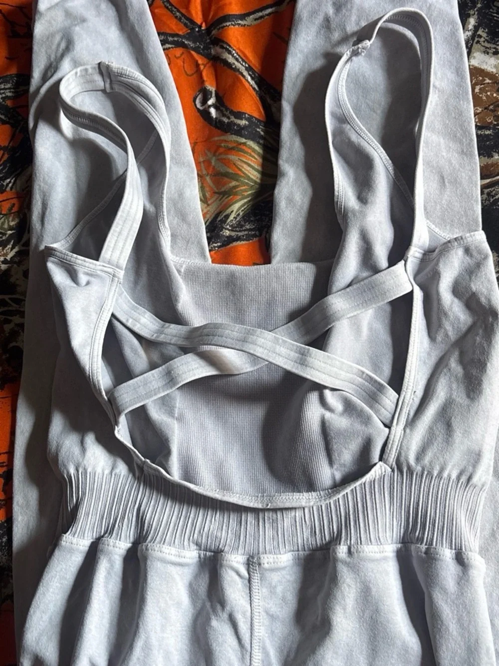 Free People Light Gray Ribbed Wide-Leg Jumpsuit